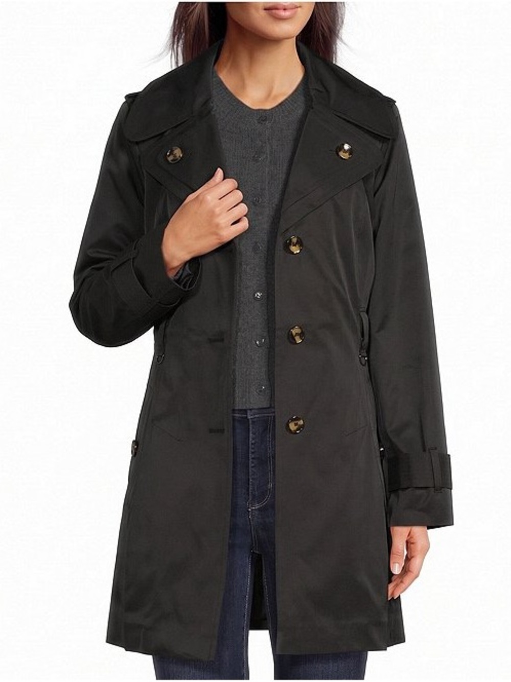London Fog Black Double-Breasted Trench Jacket